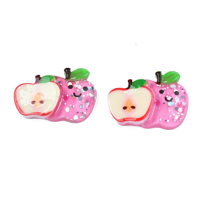Opaque Resin Cabochons, with Glitter Powder, Apple