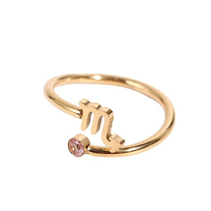 Constellation Titanium Steel Open Cuff Ring with Cubic Zirconia, Golden