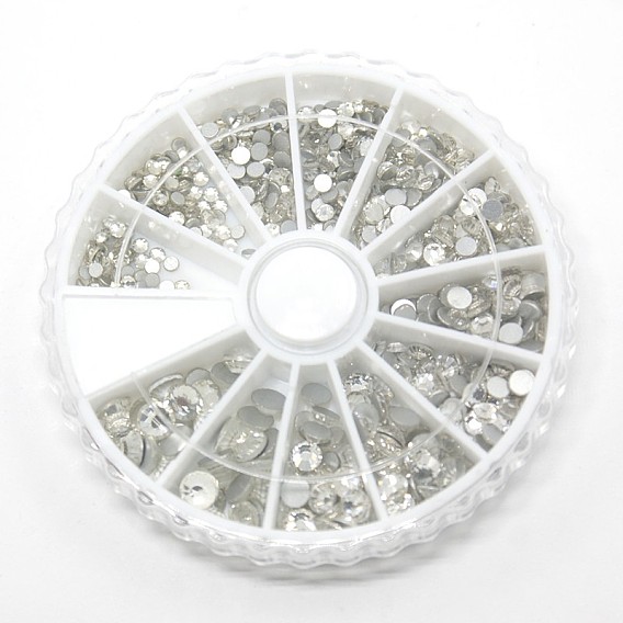 1 Box Garment Accessories Glass Flat Back Rhinestone, Grade A, Back Plated, Faceted Half Round, 2~5x1~2mm