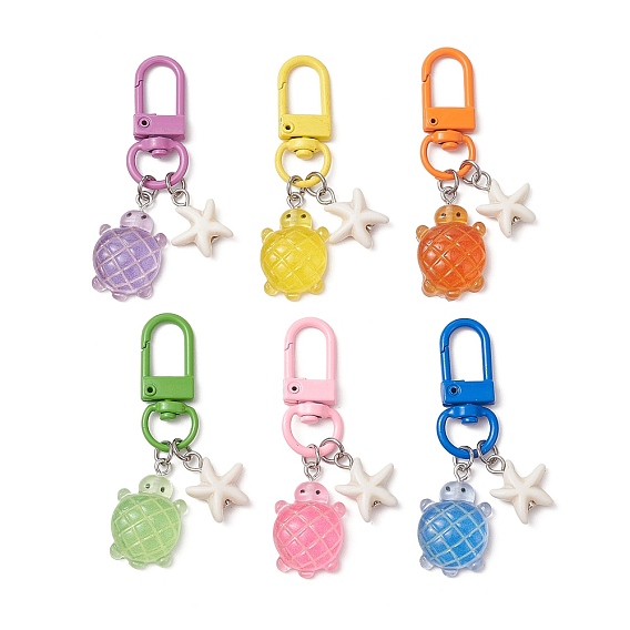 Подвесные украшения из непрозрачной смолы с градиентным цветом, с металлическими поворотными застежками и синтетической бирюзой и железными плоскими головками, черепаха