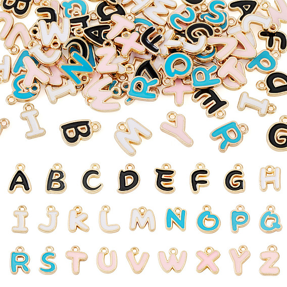 78Pcs 26 Styles Alloy Enamel Charms, with Letter A~Z, Golden