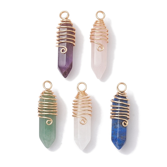 Подвески из медной проволоки из натурального смешанного драгоценного камня, заостренные граненые подвески-пули