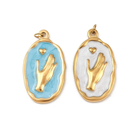 304 нержавеющей стальной эмали подвески, овал с рисунком жестов, реальный 18 k позолоченный, ионное покрытие (ip), с целью перехода в кольце