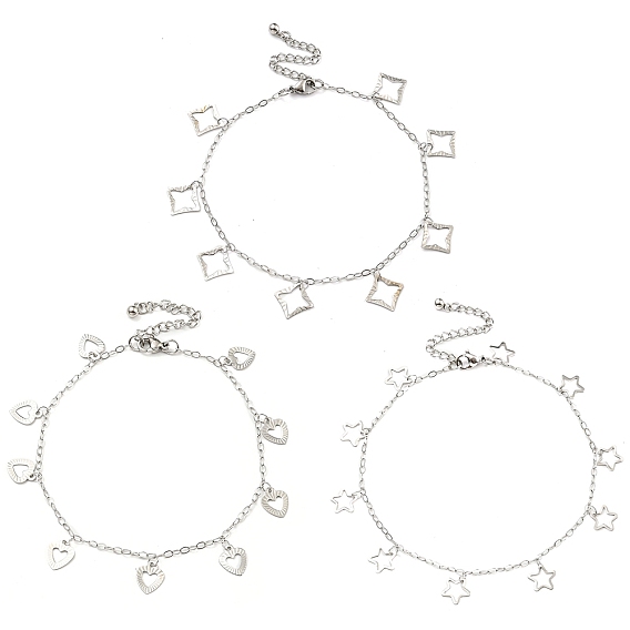 304 браслеты с полыми подвесками из нержавеющей стали, цвет нержавеющей стали