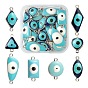 32Pcs 8 Style Platinum Alloy Enamel Links Connectors, Heart & Triangle & Rhombus & Quadrangle & Rectangle & Flat Round with Evil Eye
