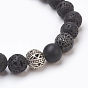 Natural Lava Rock Beads Stretch Bracelets, with Natural Black Agate(Dyed), Brass Cubic Zirconia Round Beads and Alloy Findings