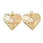 Brass with ABS Plastic Imitation Pearl Pendants, Hammered Heart Charms, Rack Plating, Long-Lasting Plated, Lead Free & Cadmium Free