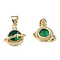 Brass Micro Pave Cubic Zirconia Pendants, with Brass Snap on Bails, Nickel Free, Real 18K Gold Plated, Flat Round with Star