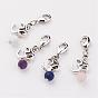 Natural Gemstone Pendants, with Alloy Ohm Pendants and Brass Lobster Claw Clasps
