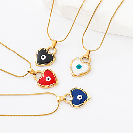 304 Collares con colgante de corazón y ojo turco de acero inoxidable esmaltado para hombres y mujeres, dorado