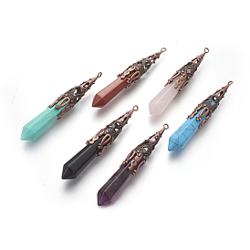 Gemstone Pointed Pendants, with Red Copper Tone Brass Findings, Bullet