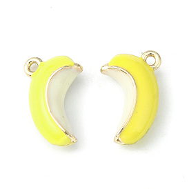 Brass Enamel Pendants, Imitation Fruit, Light Gold, Banana Charm