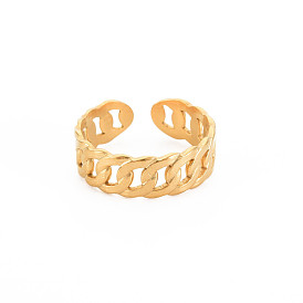 304 Stainless Steel Curb Chain Open Cuff Ring for Women