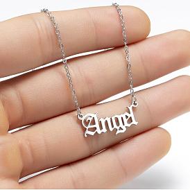 Stainless Steel Angel Pendant Necklace - Minimalist 26 Letter Design for Women's Collarbone Chain