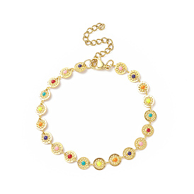 Colorful Enamel Flower Link Chain Bracelet, Stainless Steel Jewelry for Women