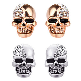 Crystal Rhinestone Skull Stud Earrings, Halloween Alloy Jewelry for Women