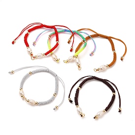 Fabrication de bracelet en cordon de nylon tressé, avec 304 anneaux de saut ouverts en acier inoxydable, perles rondes en laiton et perles de perles