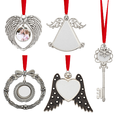 5 наборы 5 стили цинковый сплав термоперенос сублимация пустые подвески украшения, с алюминиевыми выводами и веревкой, Автомобильный брелок для украшения украшения