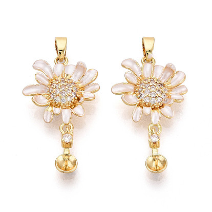 Подвески-булавки с микропаве из кубических цирконий и эмали в форме чаши и жемчуга, цветок, за половину пробурено бисера