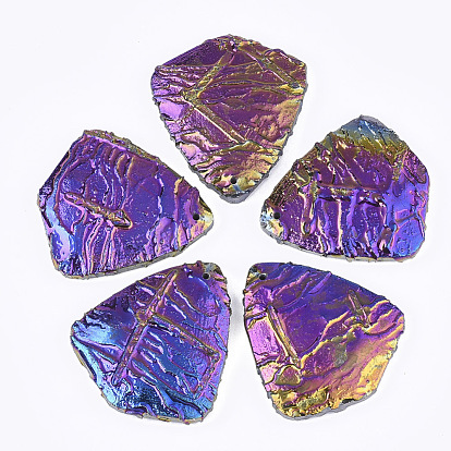 Electroplated Natural Dragon Blood Jasper Pendants, Rainbow Plated
