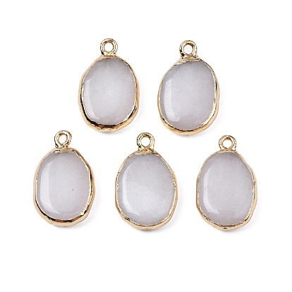 Natural Stone Pendants, with Light Gold Plated Brass Findings, Oval