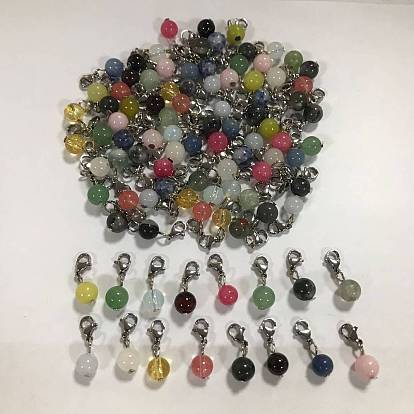 Decoración colgante redonda de piedras preciosas naturales y sintéticas y vidrio., con broches de langosta de la aleación de la garra