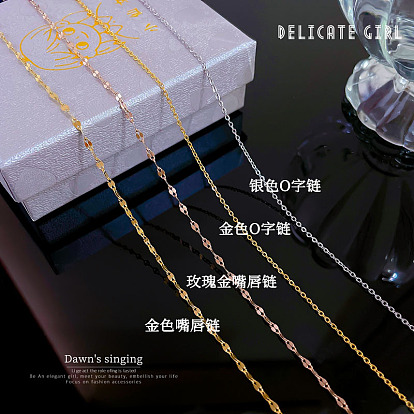 Rose Gold Chain Necklace with Lip Charm - 40+5cm Titanium Steel, Versatile Design, Anti-Fade Guarantee