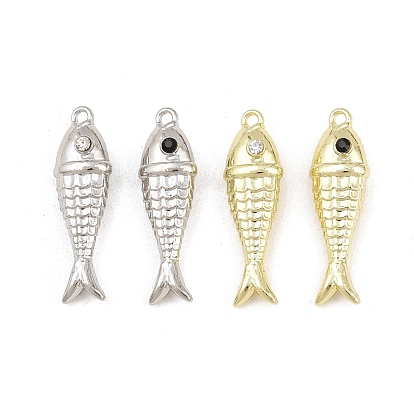 Alloy with Rhinestone Pendants, Fish Charms, Rack Plating