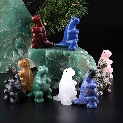 Natural Gemstone Carved Healing Dinosaur Figurines, Reiki Energy Stone Display Decorations