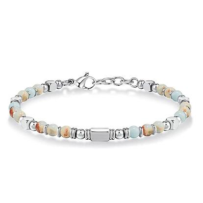 Регулируемые 304 браслеты из нержавеющей стали с бусинами из драгоценных камней, прямоугольные