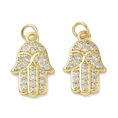 Religion Brass Micro Pave Clear Cubic Zirconia Pendants, Hamsa Hand Charms