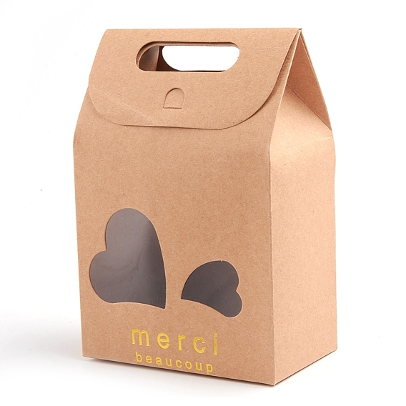 Rectangle Paper Bags with Handle and Clear Display Window, for Bakery, Cookie, Candies, Gift Bag