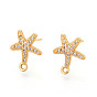 Brass Micro Pave Cubic Zirconia Stud Earring Findings, Starfish, Nickel Free, Long-Lasting Plated, Real 18K Gold Plated