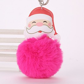 Christmas Santa Claus Fur Ball Keychain for Women's Bag and Car Decoration
