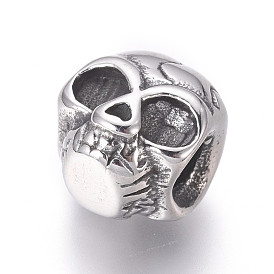 304 Stainless Steel Beads, Polished, Skull