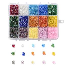 375g 15 couleurs perles de rocaille en verre, couleurs transparentes arc, ronde