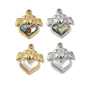 Природные подвески оболочки, 304 Сердце из нержавеющей стали с подвесками в виде цветов