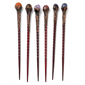 Sandalwood Hair Sticks, with Natural Mixed Gemstone, for Woman