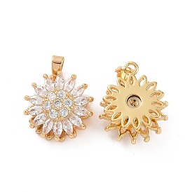 Rotatable Brass Micro Pave Clear Cubic Zirconia Pendants, Flower Charms