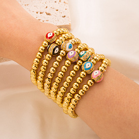 Fashionable Copper Plated Gold Evil Eye Bracelet with Oil Drop Color Stretchy Wristband for Women