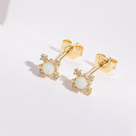 Geometric Zirconia Earrings with Silver Pin for Women, Elegant Square Studs