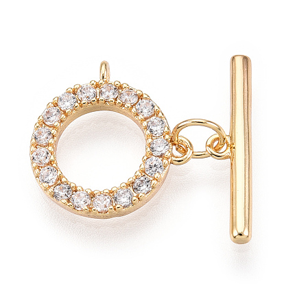 Fermoirs à bascule en laiton zircon cubique transparent, sans cadmium et sans nickel et sans plomb, anneau