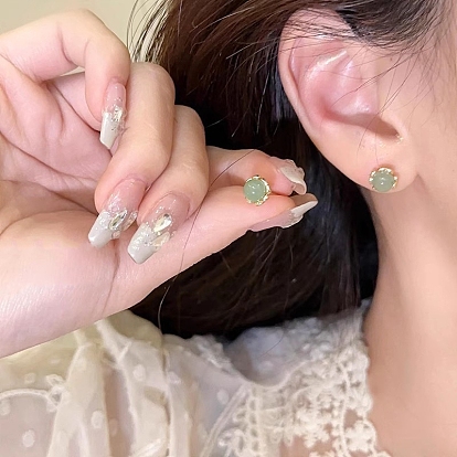 Alloy & Half Round Glass Studs Earrings, with Rhodium Plated 925 Sterling Silver Pins