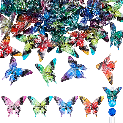 40Pcs Printed Opaque Acrylic Beads, Butterfly
