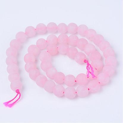 Natural Rose Quartz Beads Strands, Round, Frosted