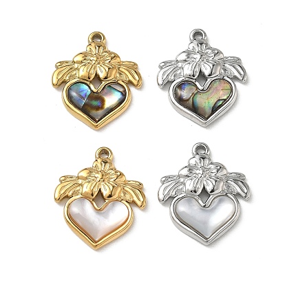 Природные подвески оболочки, 304 Сердце из нержавеющей стали с подвесками в виде цветов