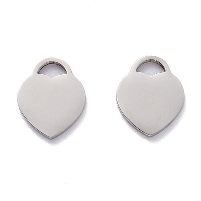 Pendentifs en acier inoxydable, estampillage d'une étiquette vierge, finition polie miroir, cœur