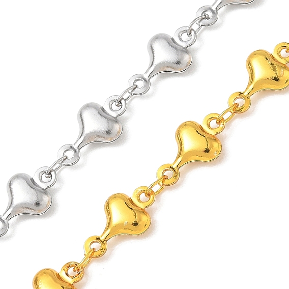 Rack Plating 304 Stainless Steel Heart Link Chains, Soldered, with Spool