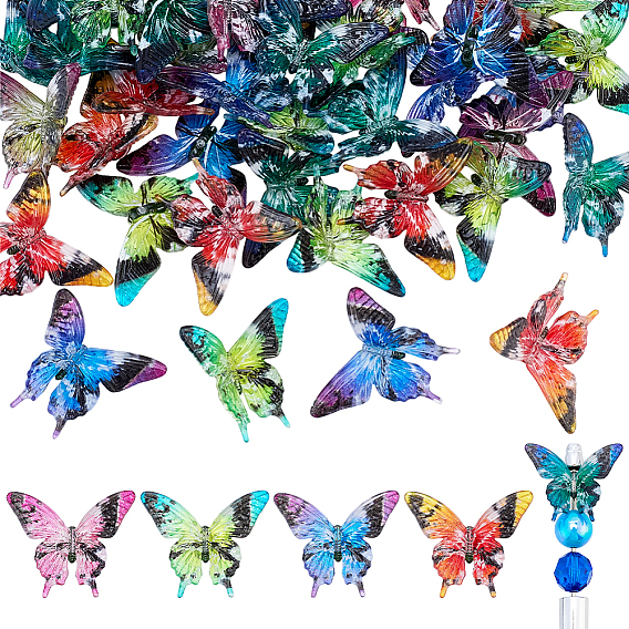 40piezas de cuentas acrílicas opacas impresas, mariposa