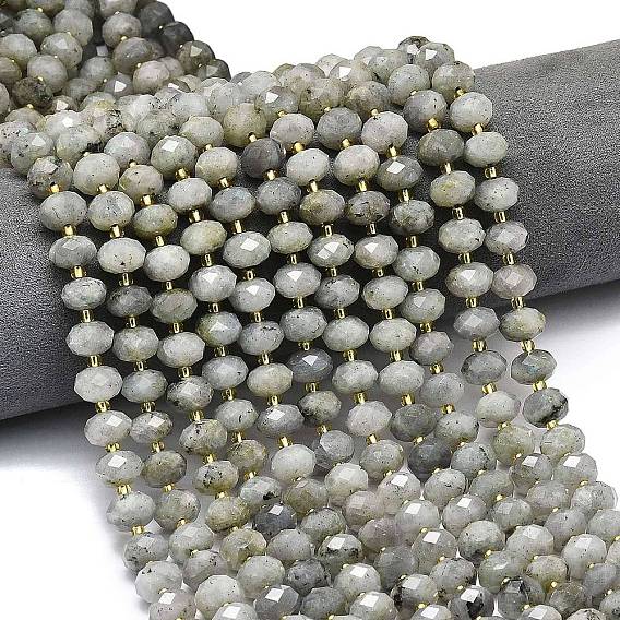 Природные лабрадорита бисер нитей, граненые, рондель, с бисером